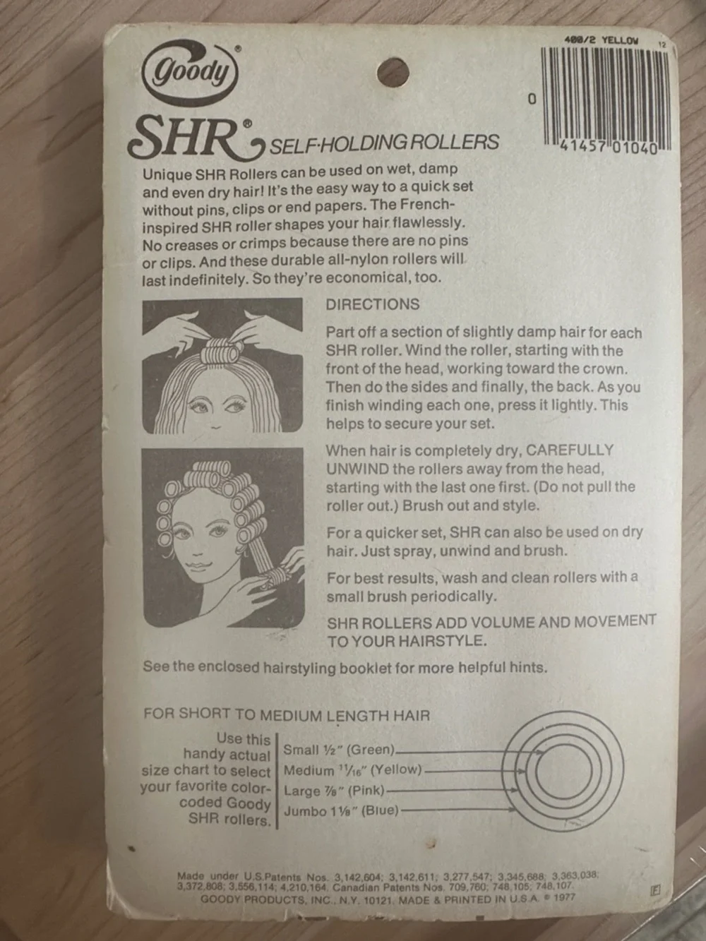 VINTAGE Goody SHR Self Holding Hair Rollers - Cream / yellow colored (8 Medium)